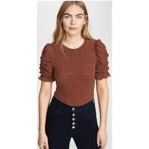 Moon River Copper Metallic Ruched Sleeve Top NWT Large